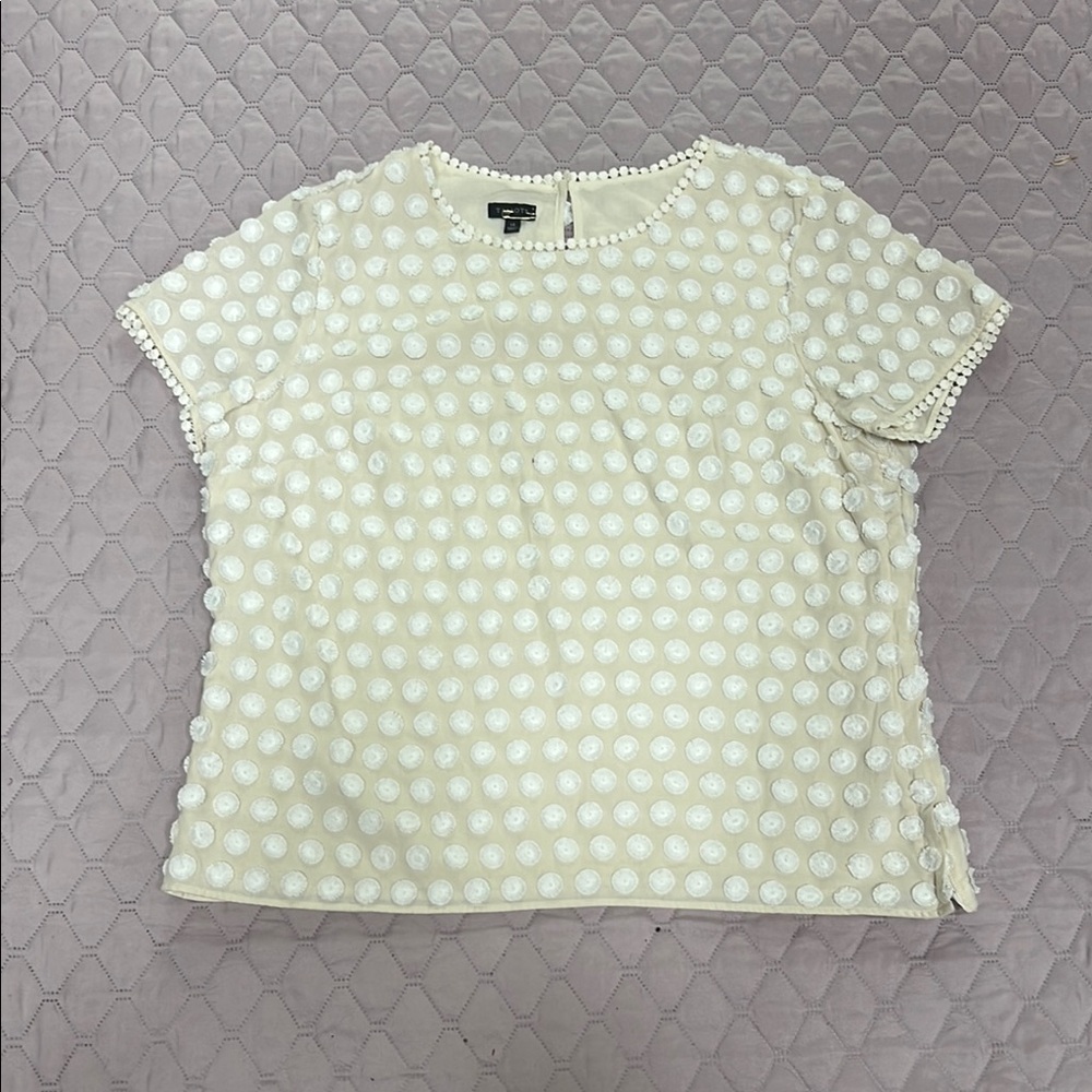 Talbots White Floral Polka Dot Top – Size 14 Light Beige Blouse